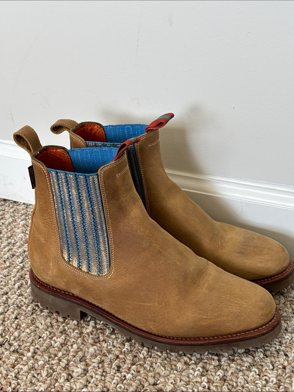 Penelope Chilvers Tan Suede Nelson Chelsea Boots with Blue Elastic 41 10